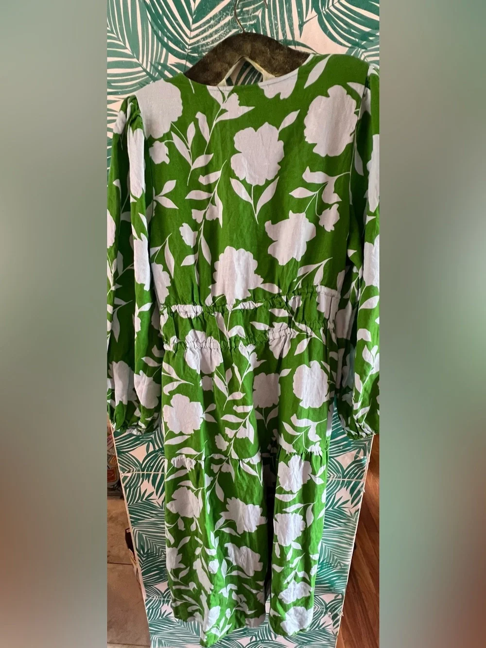 Kate Spade x Target Linen blend green & light blue floral maxi dress NWT sz L
